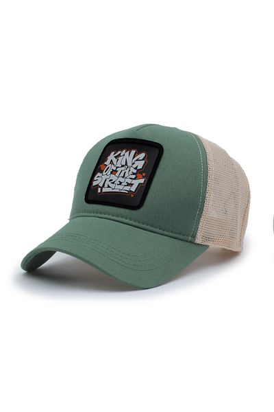 Trucker King of the Street Model Interchangeable Emblem Mesh Cap Green Cream