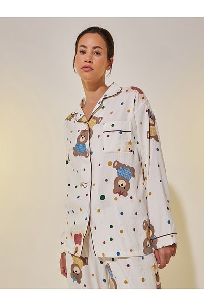 Styli Bear Print Long Sleeve Shirt and Pyjama Set