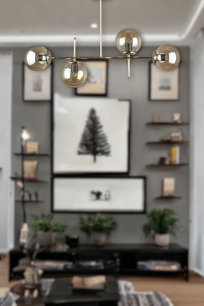 Fer Avize Cello Modern Luxury Design Gold Color Honey Glass Ceiling Dining Table Top - Living Room 4-Piece Chandelier