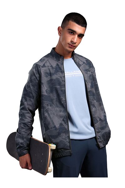 Technosport By Styli جاكيت رياضي رجالي مطبوع بقصّة Slim Fit ورقبة دائرية مع TS FLEXI