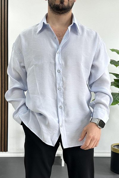 Edwox Men's Loose Modal Fabric Shirt Light Blue Edw267