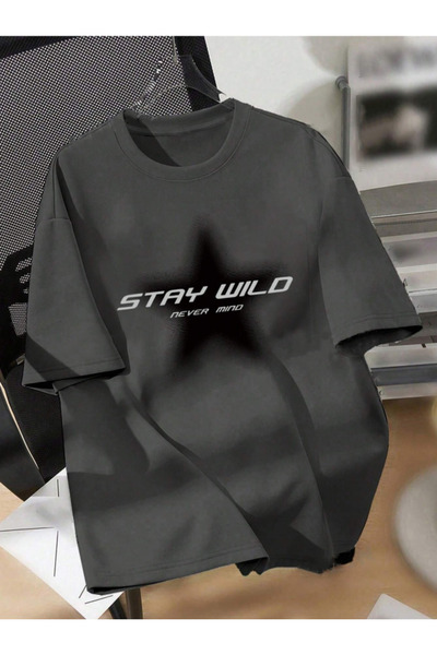 Revasser Tricou unisex pentru bărbați/femei STAY, cu imprimeu special, din bu...