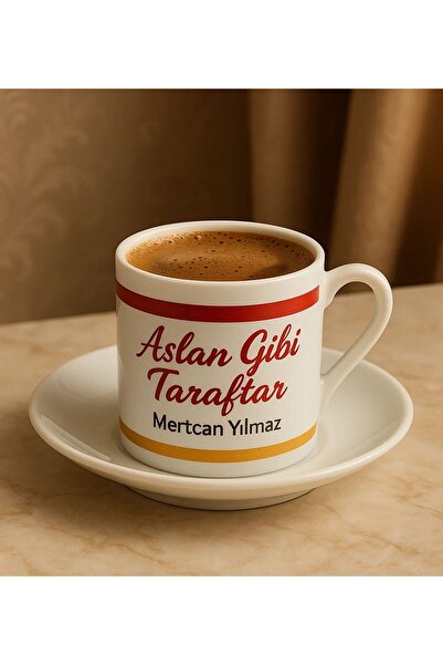 Bk Gift Kişiye Özel Sarı Kırmızı Aslan Gibi Taraftar Tasarımlı Türk Kahvesi F...