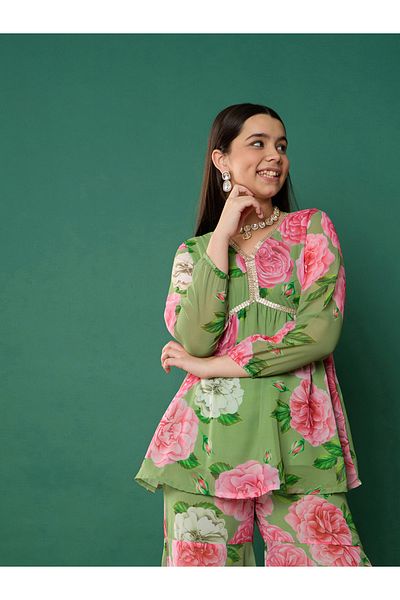 NOH-VOH By Styli Floral Print Peplum Top With Sharara Pants