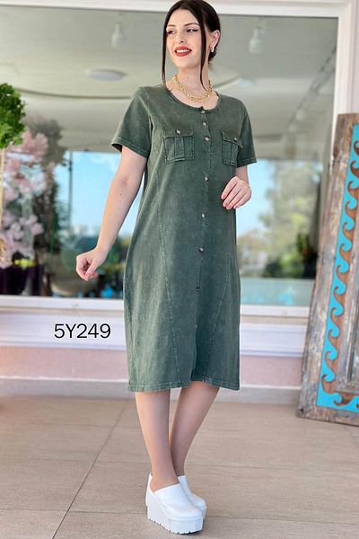 İnce Topuk Short Sleeve Button Detail Dress 5Y249