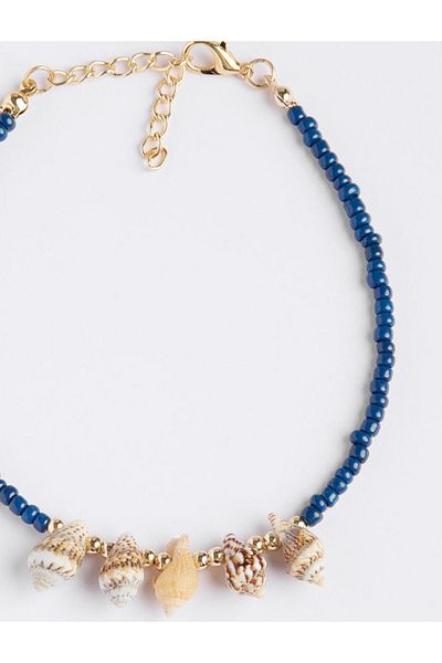 Jimmy Key Blue Seashell Figured Beaded Anklet