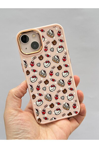 Vip Case Apple iPhone 13-14 Uyumlu Kılıf Donut Kitty Desenli Metal Çerçeveli ...