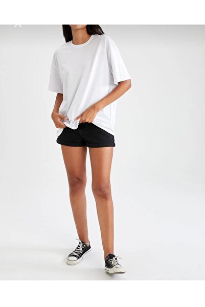 İpli Oversize T-Shirt Printed White Color
