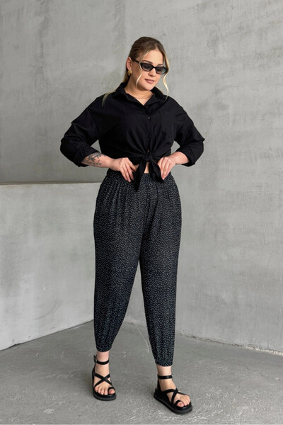 Stil Diva Large Size Patterned Shalwar Trousers with Elastic Waist and Legs with Pockets 74-73