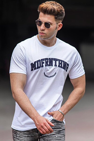 Madmext Ανδρικό εμπριμέ λευκό T-shirt 5267