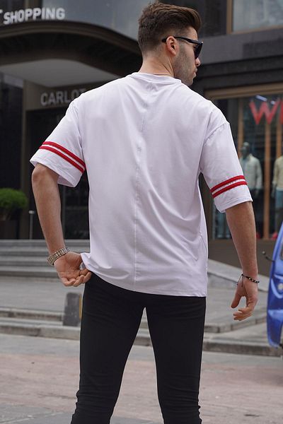 Madmext Bílé oversize pánské tričko s potiskem 6129
