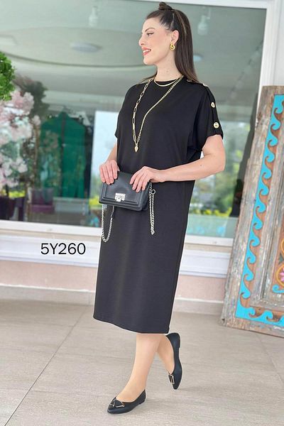 İnce Topuk Buttoned Modal Fabric Dress 5Y260