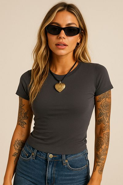 modavingo Women's Gray Crew Neck Soft Touch Flexible Body