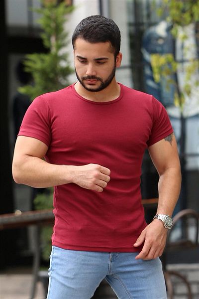 Madmext Μπλουζάκι με λαιμόκοψη Claret Red Basic 4077