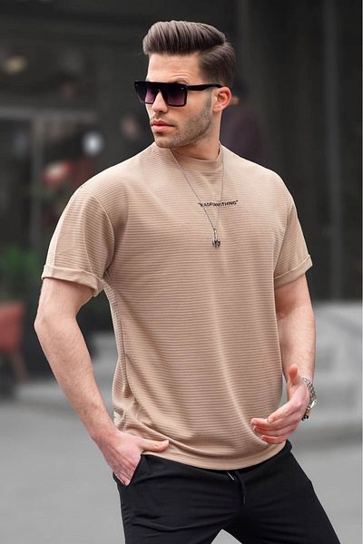 Madmext Ανδρικό T-shirt Lycra Basic σε ανοιχτό καφέ χρώμα 6060
