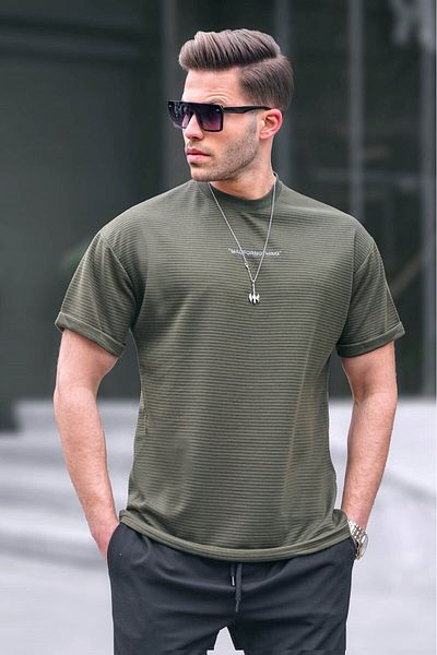 Madmext Khaki Lycra Basic pánské tričko 6060