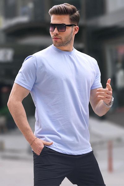 Madmext Modré pánské tričko Regular Fit Basic 6131