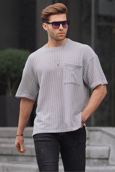 Madmext Βαμμένο γκρι ανδρικό μπλουζάκι Oversize 6180