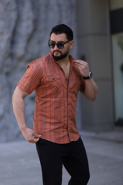 Klothy Men's Short Sleeve Double Pocket Square Shirt 2463-1
