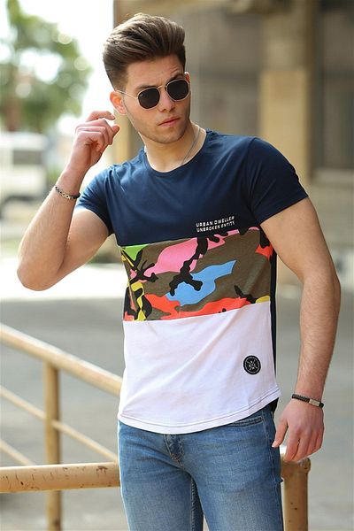 Madmext Tricou albastru bleumarin cu model de camuflaj 3003