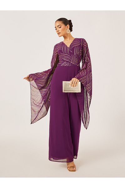 Styli Purple Printed Wide Leg Jumpsuit