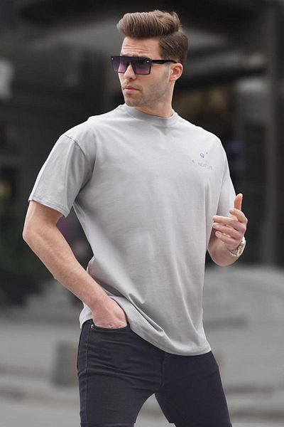Madmext Ανδρικό T-Shirt 6121 με κανονική εφαρμογή, βαμμένο γκρι πίσω