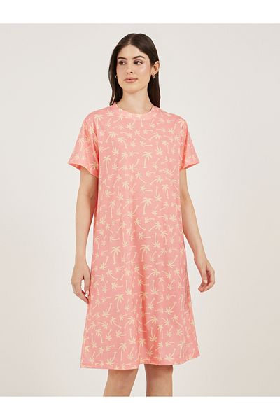 Styli All-Over Palm Tree Print Dropped Shoulder SleepT-Shirt