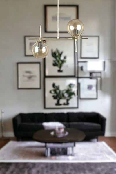 Fer Avize Cello Modern Design - Metal Gold Color Honey Glass Dining Table Top - Living Room 2-Piece Chandelier