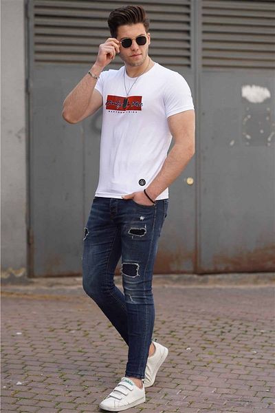 Madmext Ανδρικό εμπριμέ λευκό T-shirt 4589