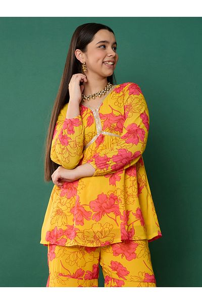 NOH-VOH By Styli Floral Print Peplum Top With Sharara Pants