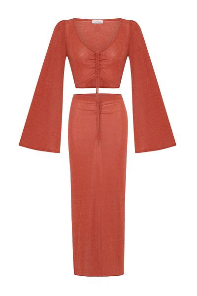 AQUELLA Glitter Red Crop Top-Skirt Set