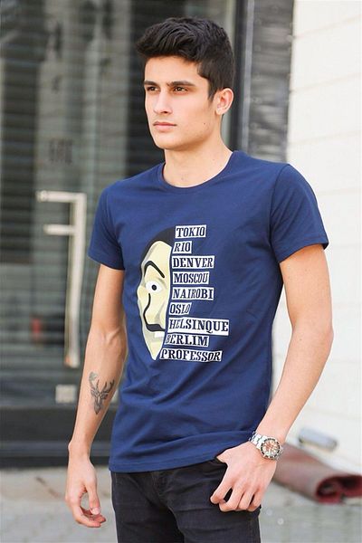 Madmext Μπλουζάκι εμπριμέ Navy Blue 4016