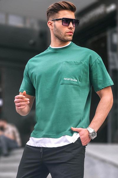 Madmext Ανδρικό μπλουζάκι Dark Green Piece Basic 6090