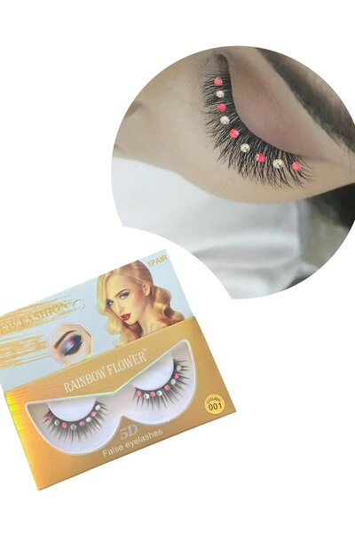 TAKIŞTIR Renkli Taş Detaylı 5D Volüm İpek Takma Kirpik