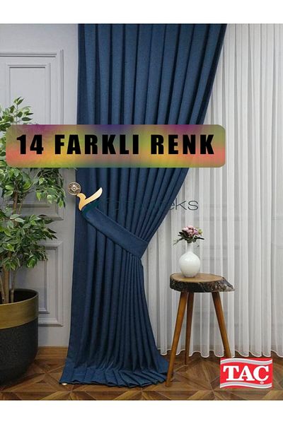 farbateks ستارة خلفية من الكتان باللون الأزرق الداكن 1e3 ستارة خلفية مطوية