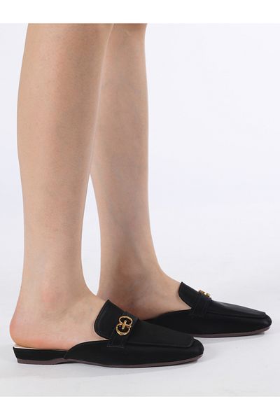 Sneak-a-Peek By Styli Metal Trim Square Toe Slip-On Mules