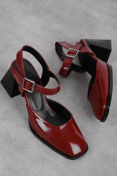 Lal Shoes & Bags Pantofi cu toc Breda pentru femei, cu curele la gleznă, cu cataramă, cu vârf tocit-R.BORDO