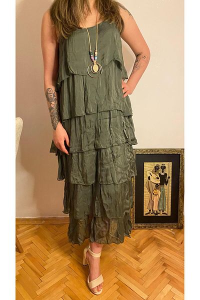 İTALYAN Bohemian Style Fold over Italian Silk Dress