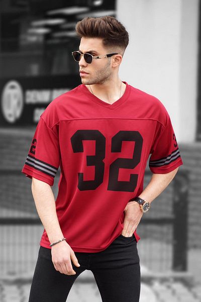 Madmext Ανδρικό μπλουζάκι Claret Red Printed Oversize
