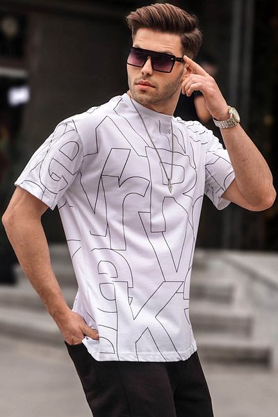 Madmext Ανδρικό T-shirt με λαιμόκοψη με λευκό γράμμα 6061