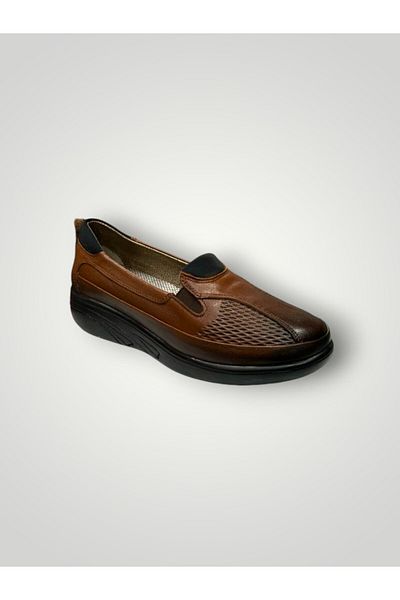 iskarpino Inside and Outside Genuine Leather Soft Orthopedic Sole Laceless Brown Daily Women's Walking Shoes