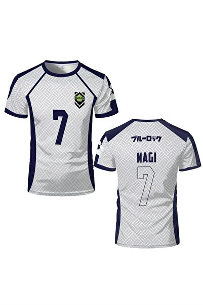 Karakedi تي شيرت أبيض أنيمي بلو لوك 7 ناجي فورما للجنسين