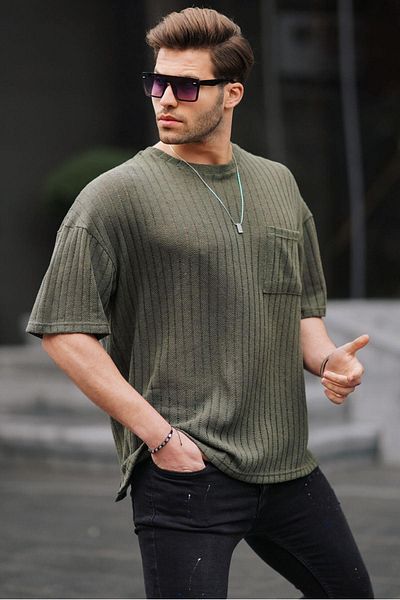 Madmext Πράσινο ανδρικό μπλουζάκι Oversize 6180