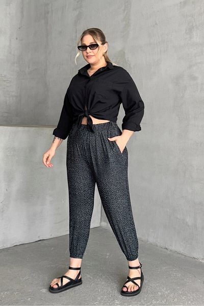 Stil Diva Large Size Patterned Shalwar Trousers with Elastic Waist and Legs with Pockets 74-73