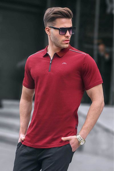 Madmext Ανδρικό μπλουζάκι πόλο Claret Red Basic με φερμουάρ 6076