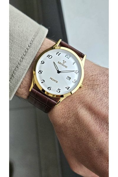 Raymond Rym-3173 Mens Classic Mens Wristwatch - Steel Case and Leather Cord - 2 Years Warranty