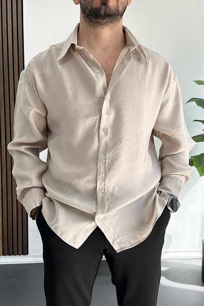 Edwox Ανδρικό Casual Modal υφασμάτινο πουκάμισο Μπεζ Edw267
