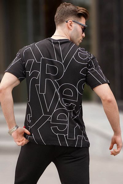 Madmext Ανδρικό T-shirt με λαιμόκοψη με μαύρο γράμμα 6061