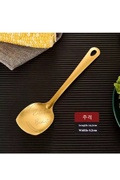 Kitchen Beauty Gold Lüx Paslanmaz Çelik Servis Spatula Büyük Boy 32 Cm