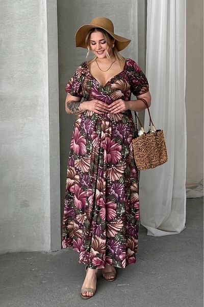 Stil Diva Plus Size Short Sleeve Princess Collar Floral Print Maxi Dress 74-80